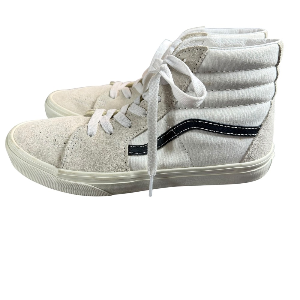 Vans Sk8-Hi High Top Sneakers White Off White Black Stripe US Juniors 7.0